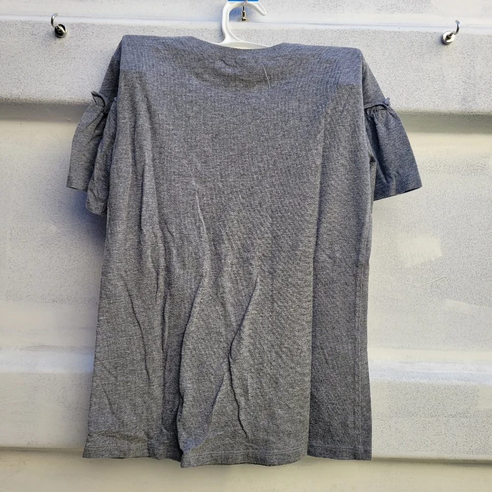 Justice oblong rectangle sequin wording top shirt with short bell ruffled sleeve